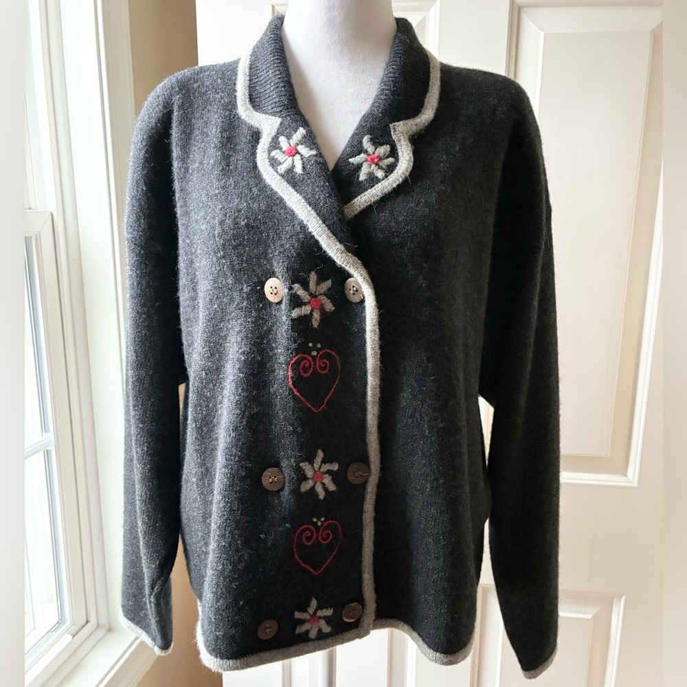Bellini Cardigan Sweater Lambswool Angora Blend Charcoal Gray/Black Size M